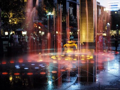 Illuminated Water Fountain, South Bank, Melbourne, Victoria, Australia Premium Photographic Poster Print by Richard Nebesky, 30x40