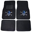 Blue Skull w/ Crossbones Front & Rear Gem Crystals Studded Rhinestone Car Truck SUV Floor Mats - Pair