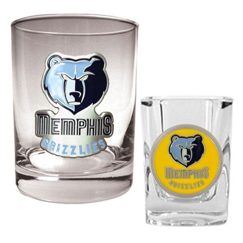 Memphis Grizzlies NBA Rocks Glass & Square Shot Glass Set - Primary Logo