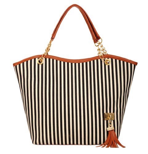 niceeshop Fashion Stripe Single Shoulder Canvas Bag Women Handbag (Blue White)