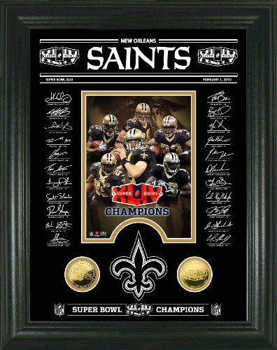 New Orleans Saints Super Bowl XLIV Champs Signature Etched Glass 24KT Gold Coin Photo Mint