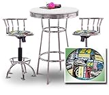 Chrome Bar Table & 2 Chrome Adjustable 24"-29" Jeff Gordon Nascar #24 Fabri ....