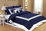 Navy Blue and White Hotel Duvet Comforter Cover 7 Piece Bedding Set for King Bed