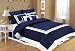 Navy Blue and White Hotel Duvet Comforter Cover 7 Piece Bedding Set for Queen Bed