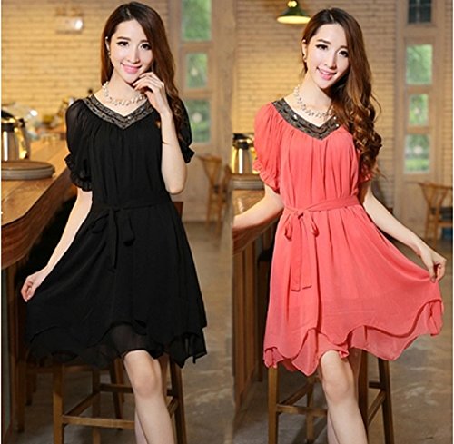 エレガント Vネック ワンピース レディース リボン 二重 スカート