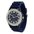 Geneva Platinum CZ Accented Silicon Link Watch, Large Face