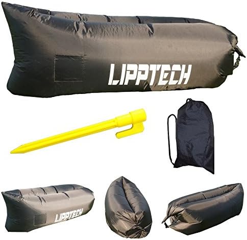 Lipptech Inflatable Lounger 210T Ripstop Nylon - A Banana and Air Lounger Perfect for Relaxing on those Lazy Sofa Days - Waterproof and Portable Ideal for Camping or the Garden (Black)