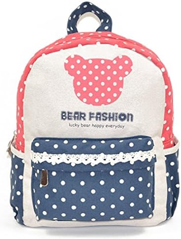Aqueen Toddlers Canvas Cute Dots Bear Backpack Rose Red