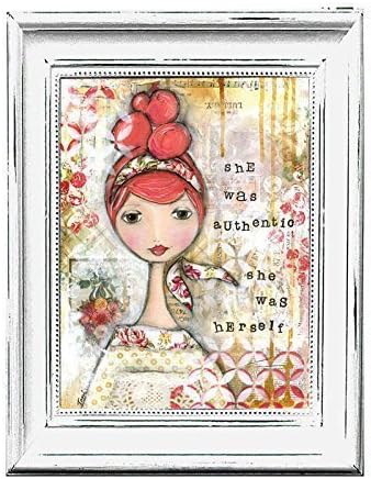 she was authentic, she was herself - quote - Mixed media art print - 8x10 - whimsical girl, affirmation, motivational, inspirational, gift for sister, wife, mom, daughter, friend
