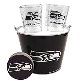 Seattle Seahawks NFL Metal Bucket, Satin Etch Pint Glass & Coaster Set