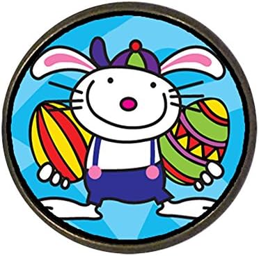 GiftJewelryShop Ancient Style Easter Day rabbit two carrots cartoon Round Pin Brooch #14