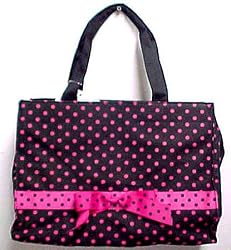 Black / Hot Pink Polka Dot Handbag Tote Rockabilly