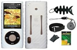 Clear Silicone Case Skin Cover + LCD Screen Protector + Belt Clip + Adjustable Armband + Lanyard + Fishbone Keychain for Apple iPod Nano 5th Generation 5G, 8GB,16GB Series Bundle Kit Set
