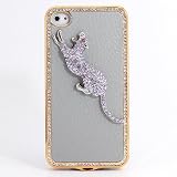 iPhone 4 4S / ラインストーン ピンクゴールド フレーム ケース ピューマ / グレー