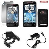 HTC EVO 4G Sprint Combo Solid Black Premium Silicon Skin Case Faceplate Cov ....