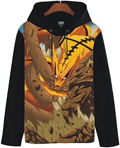 Coolchange Anime Naruto Kurama Hooded Printing Teen Black Long Sleeve Fleece Kyuubi,US M=Asia XL