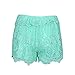 Womens New Sexy Elastic Openwork Celeb Lace Crochet Bow Shorts Mira Hot Pants (L, Green1)