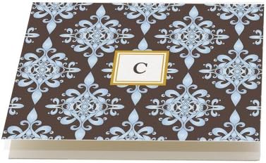 Blue and Chocolate 'Floral' Folded Note Cards, Set of 12 Monogrammed 'C' with envelopes