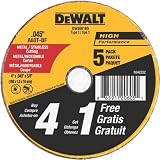 DEWALT DW8061B5 4-Inch by 0.045-Inch Metal and Stainless Cutting Wheel, 5/8-Inch Arbor, 5-Pack