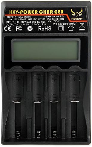 HESENY Digital 4 Slots NiMH Li-ion LCD Charger 26650 18650 Battery Charger with US Plug Cable ( 100 - 240V 1A ) (BLACK)