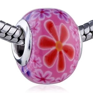 Buy Polymer Clay Pandora Style Charm Bead Orange Floret Pink European Beads
