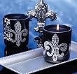 Deco Glow Velvet on Rhinestone Fleur de Lis Large Glass Candle