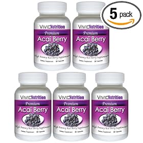 PREMIUM ACAI (5 Bottles) - High Potency, Pure Acai Berry Supplement. The All-Natural Diet, Weight Loss, Colon Cleanse, Detox, Antioxidant Superfood Product.