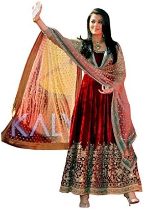 Aishwarya Rai In Maroon Velvet Anarkali Suit At Kalyan Jewellers Launches In Dubai