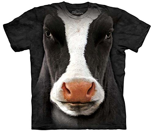 Mountain Black Cow Face Adult Size T-shirt , Black , Large