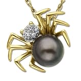 14k Yellow Gold Grey Pearl and Diamond Spider Pendant, 18