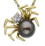 14k Yellow Gold Grey Pearl and Diamond Spider Pendant, 18"