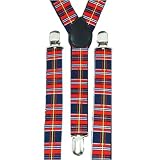 RED BLUE & WHITE PLAID CHECKED SUSPENDERS