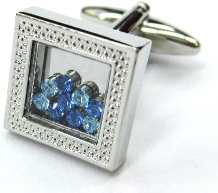 Moving Blue Crystals Cufflinks Sapphire and Aqua Cuff Links Gemelos 052021-1