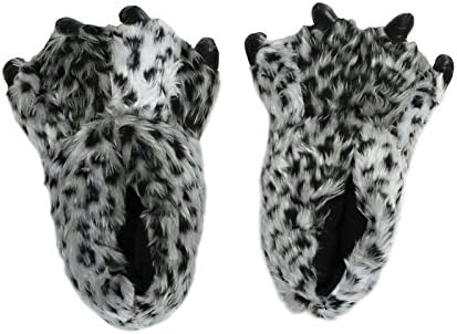 Girls Leopard Print with Plush Claw Warm Slipper Black and White 10"
