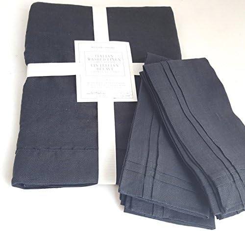 Williams Sonoma Home Italian Washed Linen 18" x 108" Table Runner and Four Piece Dinner Napkins Bundle / Set