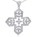 Natural Divinity: Sterling Silver and CZ Leaf Motif Large Cross Pendant Necklace