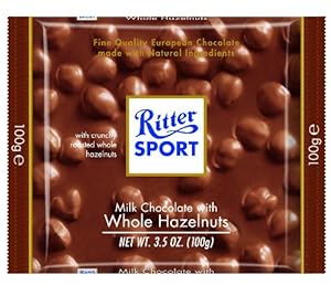 Ritter Sport Bars, Milk Chocolate with Whole Hazelnuts, 3.5 Ounce (Pack of 10)