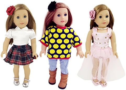 Super Value 3 Outfits plus 3 Pairs of Shoes American Girl Doll Outfits Set - Ballerina Ballet Dance Dress, School Girl Tartan Uniform and Casual Jeans Style