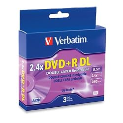 Verbatim 95014 8.5 GB 2.4X Double Layer Recordable Disc DVD+R DL, 3-Disc Jewel Cases