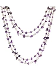 HinsonGayle "Amelia" Handcrafted 2-Strand Amethyst and Cultured Pearl Rope Necklace and Earrings Set (Sterling Silver) (Artisan Collection, 40")