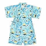 甚平 ベビー 男の子 綿100% 日本製生地 じんべい スーツ上下 祭 子供甚平 ふぐ/青-9471 90cm