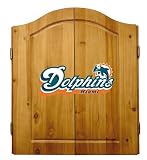 Imperial Miami Dolphins Licensed Solid Pine Cabinet and Bristle Dartboard Set