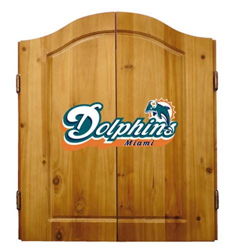 Imperial Miami Dolphins Licensed Solid Pine Cabinet and Bristle Dartboard Set