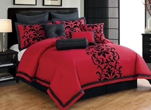 10 Piece Queen Dawson Black and Red Comforter Set