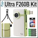 Pure Digital F260G Flip Video Ultra Series 60 Minute Video Camcorder in Green Accessory Bundle With 4 AA Alkaline Batteries, Pure Digital Flip Video Soft Pouch - ASP1G, Pure Digital Flip Video Tripod - atr1b, Vidpro Digital Camera LCD Screen Protectors