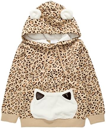 Outuo Big Girls' Leopard Cat Ears Dresses Pullover Shirt Leopard US12