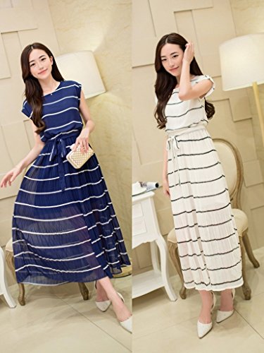 [Kapua] マリン ボーダー フレンチ ロング 丈 ワンピース レディース OP (ネイビー / ホワイト)