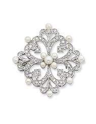 Genuine .925 Sterling Silver Freshwater Pearl & CZ Pin. 100% Satisfaction Guaranteed.