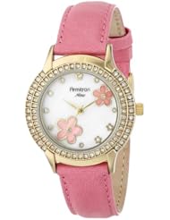 Armitron Womens 75/5188MPGPPK Swarovski Crystal Accented Flower Design Pink Leather Strap Watch