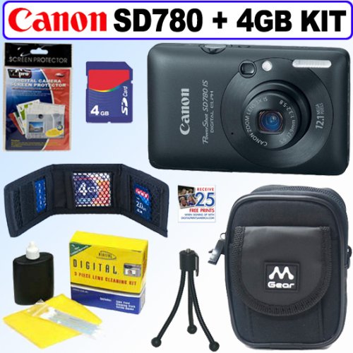 Canon PowerShot SD780IS 12.1 MP Digital Camera Black + 4GB Accessory Kit